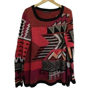 Peruvian Connection Women's Pima Cotton Abstract Print Crewneck Sweater Size L